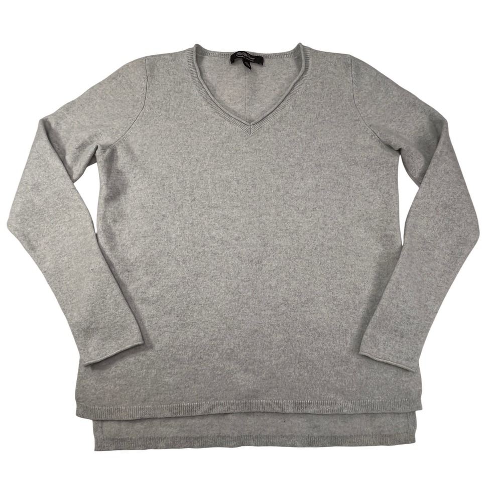 Saks Fifth Avenue‎ 100% Cashmere Sweater Womens L Grey V Neck Soft Cozy